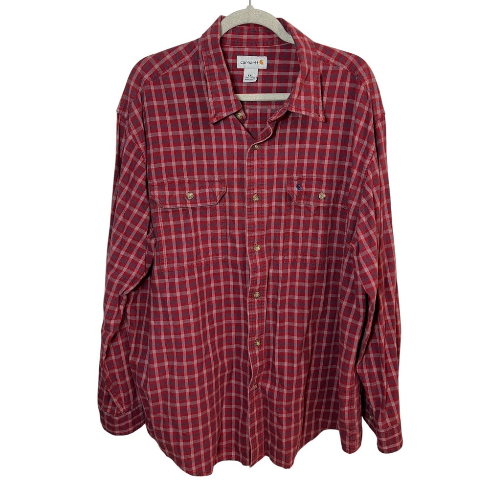 Carhartt Plaid 100% Cotton Shirt Gorpcore Red Long Sleeve Workwear Utility XXL